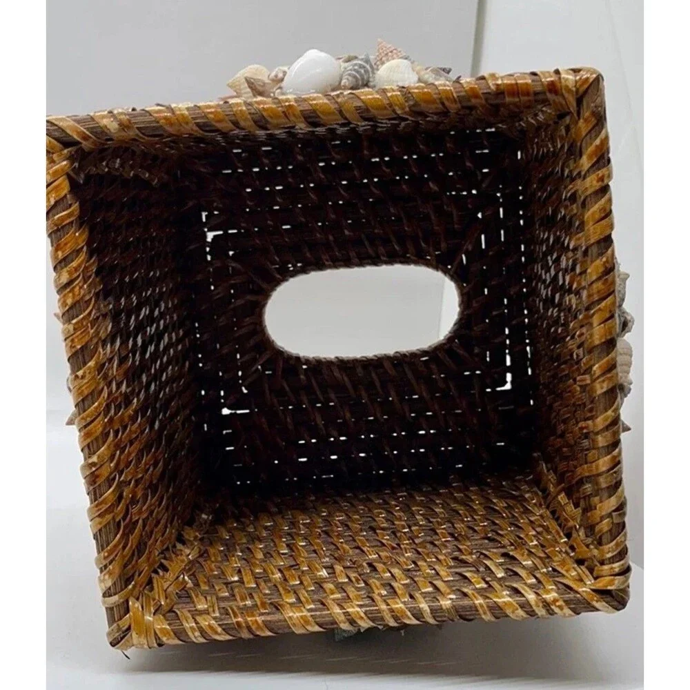 Coastal Starfish One Of A Kind Hand Decorated Rattan Tissue Box Cover Decor
